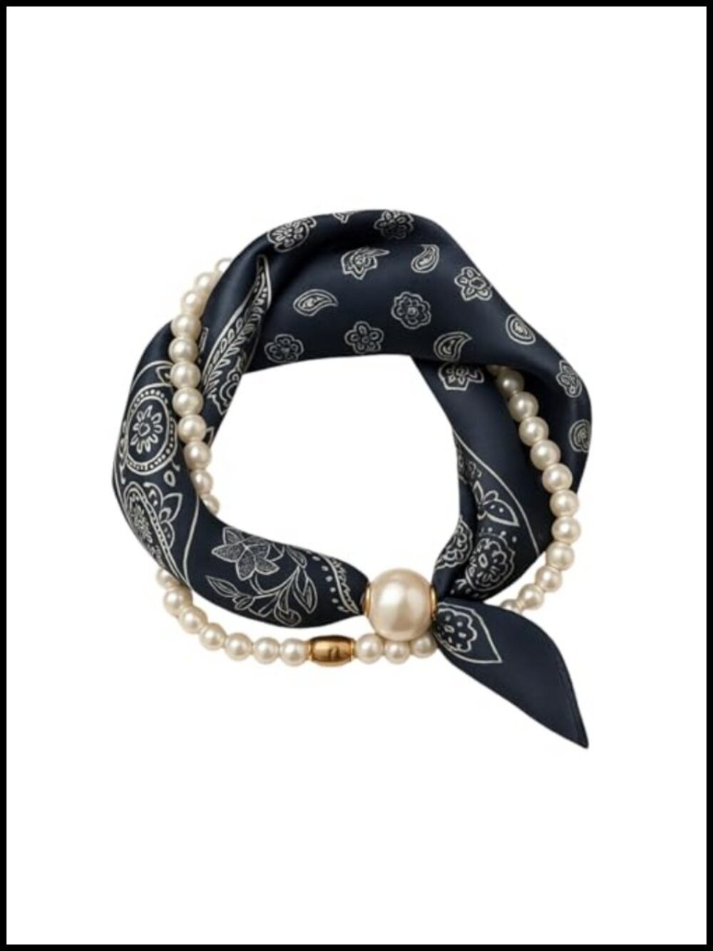 Magnetic Silk Necklace Scarf Satin Paisley Floral Print with Charm Buckle